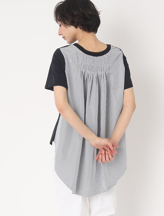 ＜PORTE＞【洗濯機　可/体型カバー】超長綿バックピンタックTシャツ