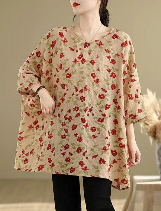 【近日入荷】フラワープリントコウモリ袖カットソー※レッドは4月下旬入荷予定