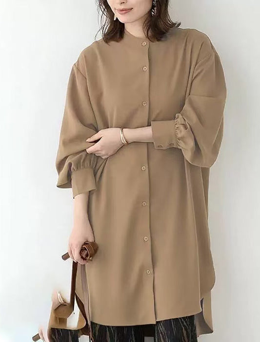 【近日入荷】使いまわし抜群シャツチュニック　※グリーンLサイズは4月下旬入荷
