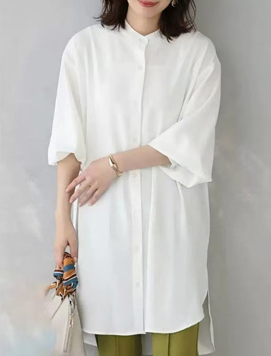 【近日入荷】使いまわし抜群シャツチュニック　※グリーンLサイズは4月下旬入荷