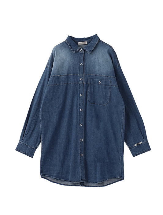 ＜デニマス＞DENIMUS カモフラ抜染プリント入りライトデニムシャツ