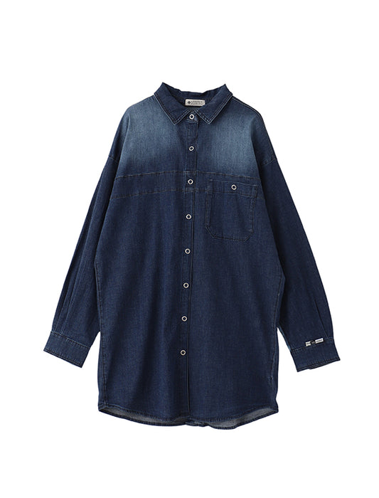 ＜デニマス＞DENIMUS カモフラ抜染プリント入りライトデニムシャツ